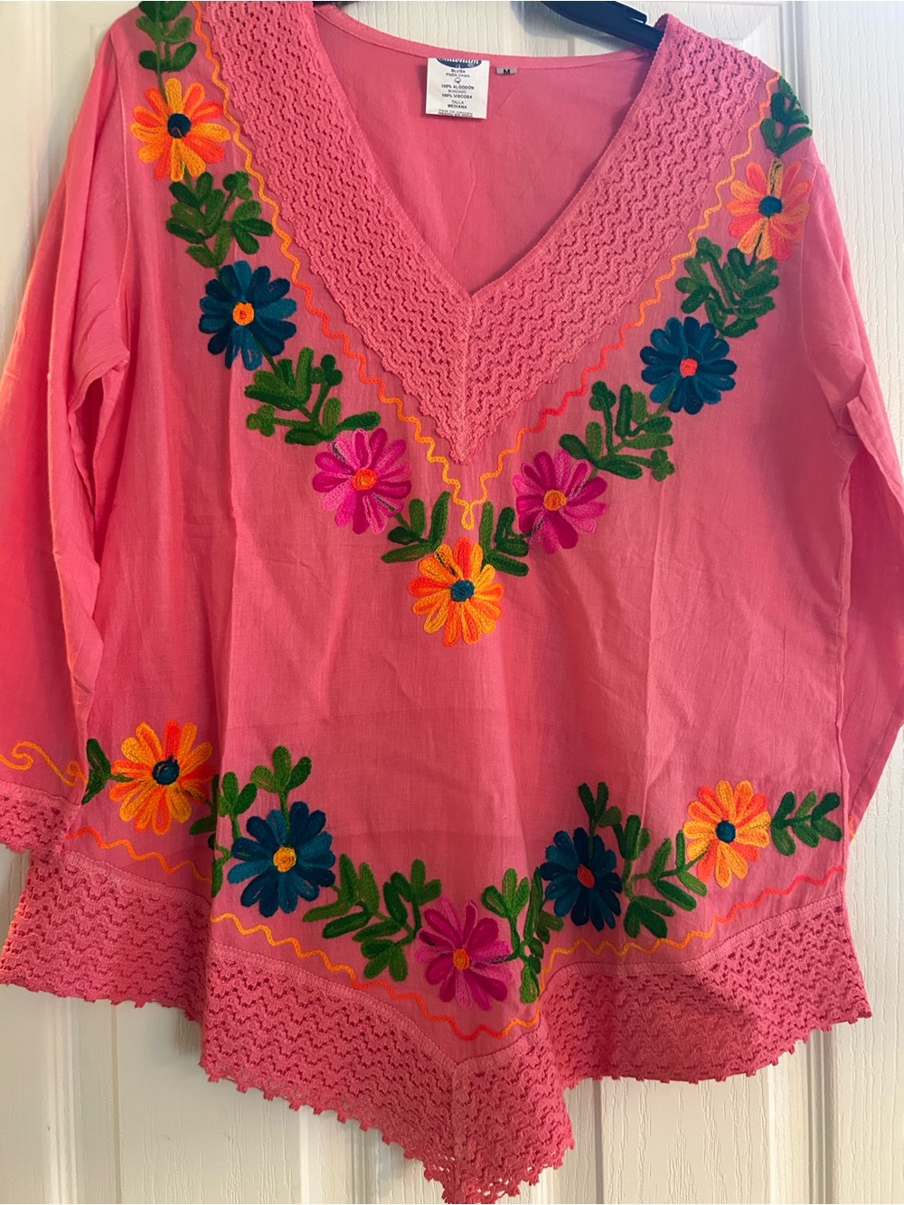 Pink Embroidered V-Neck Tunic